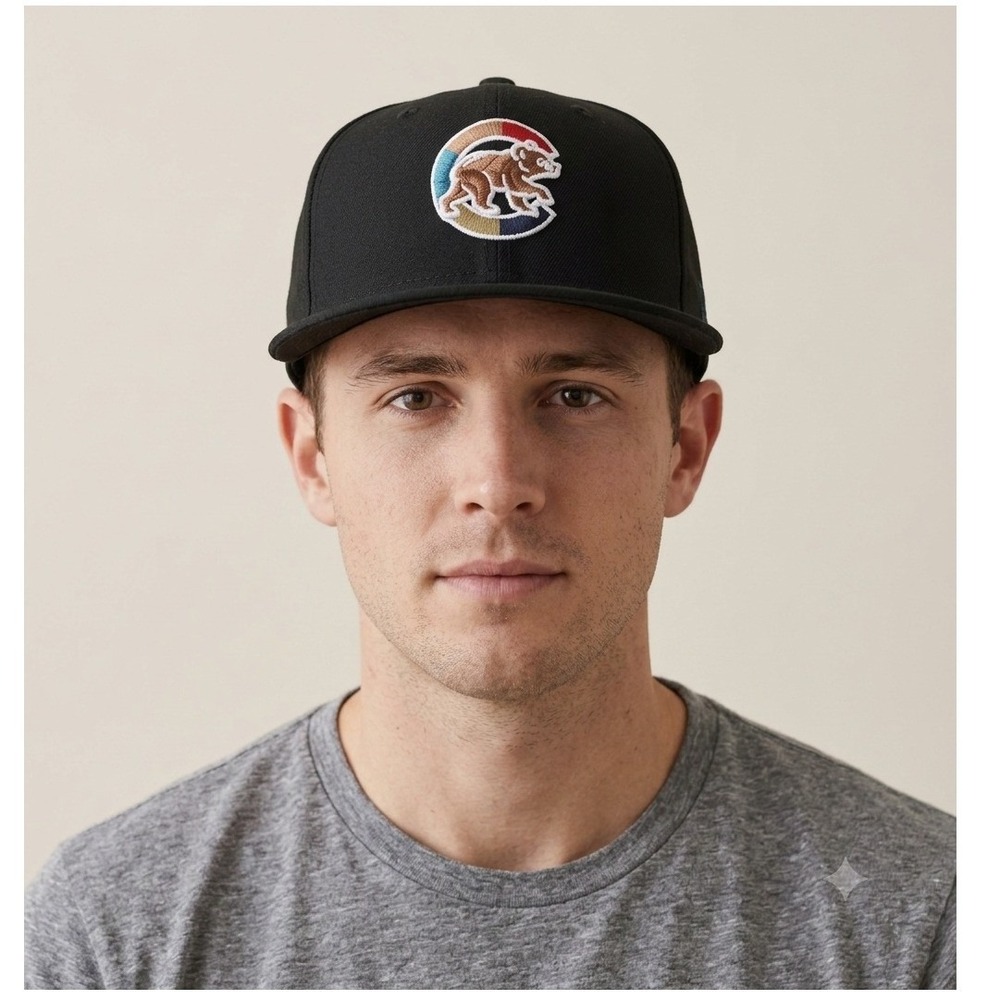 New Era 59FIFTY Chicago Cubs Fitted Hat 7 7/8 Black Multi Color Logo‎ MLB Cap